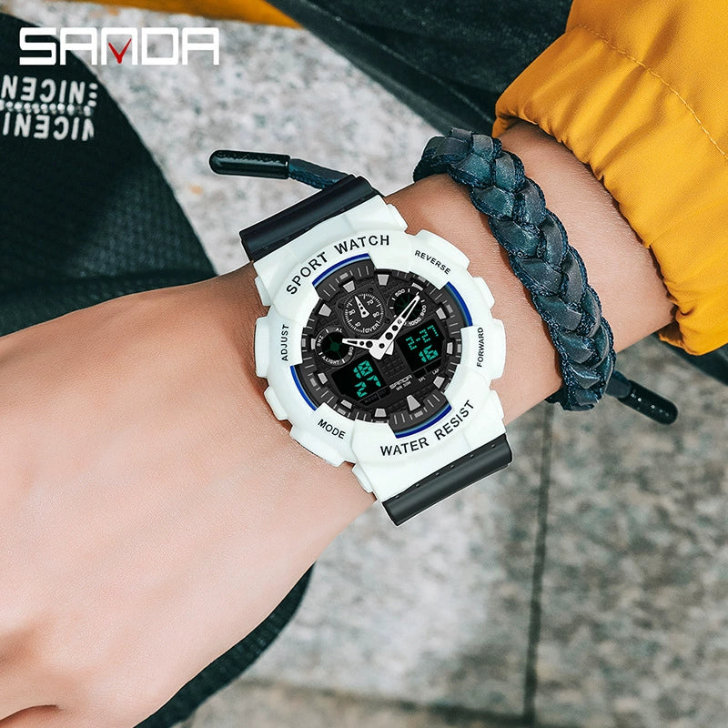 Dual Movement Electronic Resin Outdoor Leisure Sports Waterproof Round Dial Youth Watch