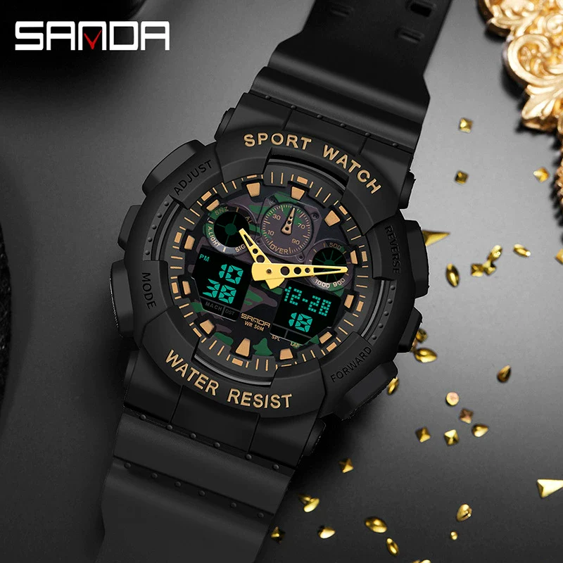 Dual Movement Electronic Resin Outdoor Leisure Sports Waterproof Round Dial Youth Watch - Image 2
