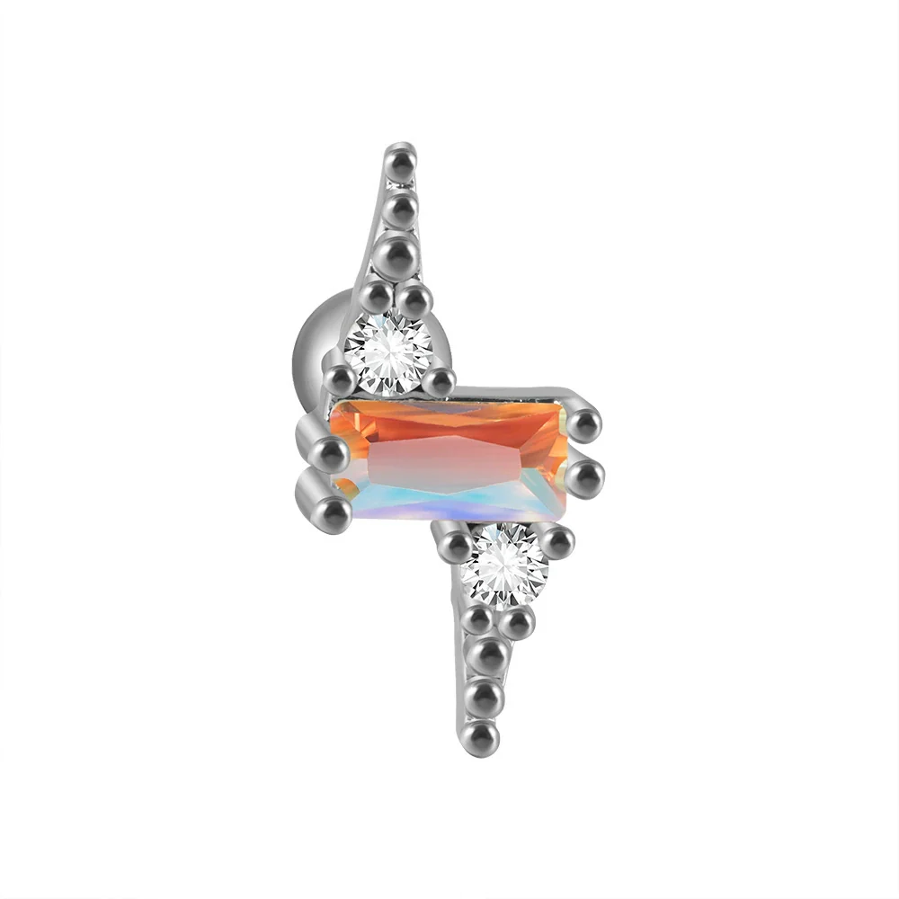 Ear Bone Stud And Chain Earrings Copper Inlaid White Blue Zircon Stainless Steel - Image 12