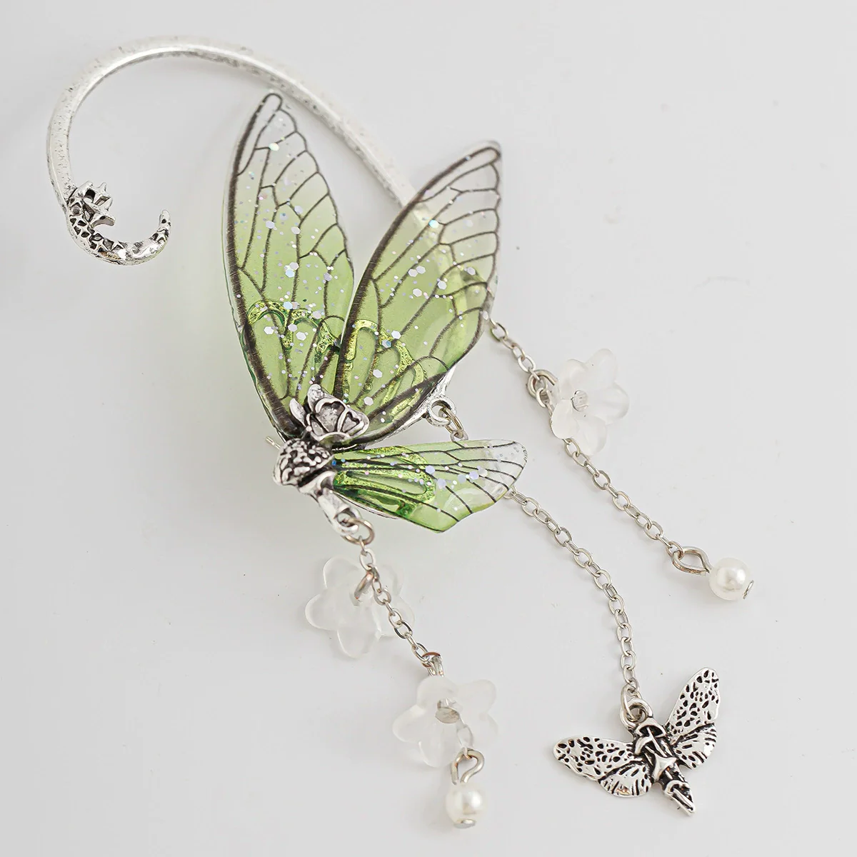 Earring Alloy Resin Imitation Pearl Acrylic Butterfly Contour Electroplated - Image 4