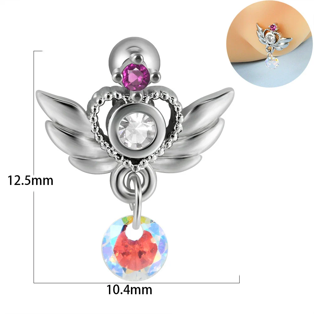 Earring Bat Wing Zircon Copper Inlaid Heart Shaped Stainless Steel Geometric Pattern - Image 9