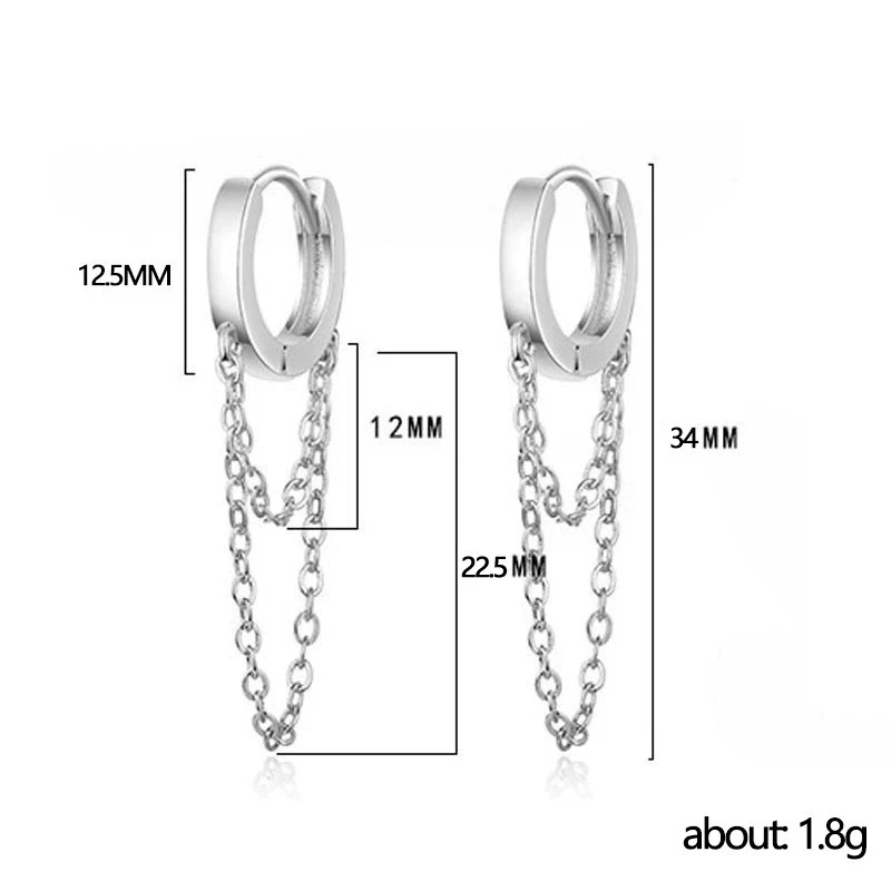 Earrings Copper Geometric Zircon Long Tassel Circle Double Chain Sweet Cool Style - Image 5