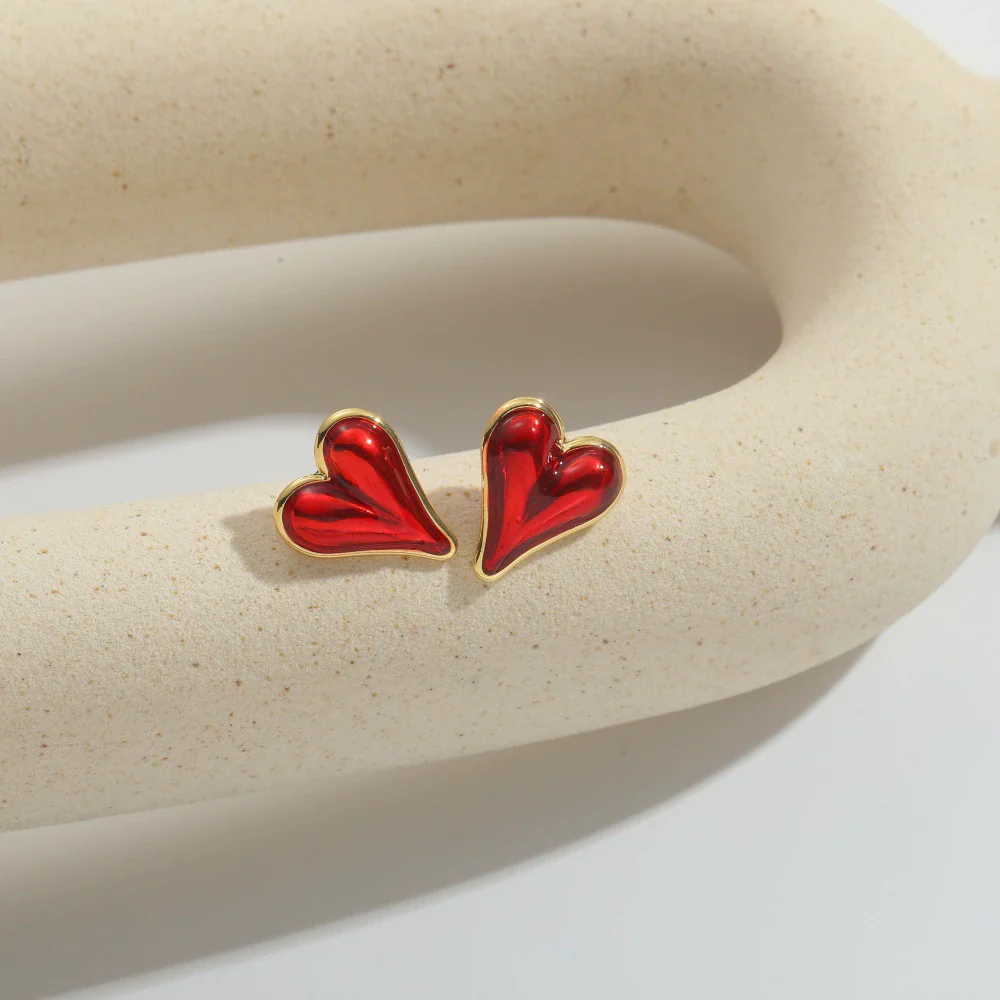 Earrings Copper Sweet Simple Retro Heart Shape Electroplating Unisex - Image 3