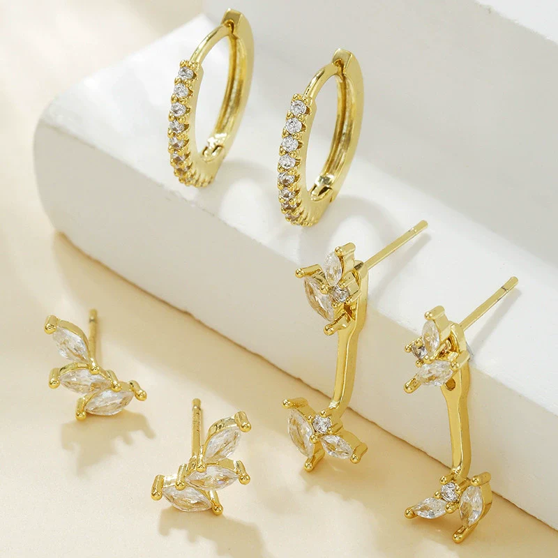 Earrings Copper Zirconia Leaves Style - Image 2