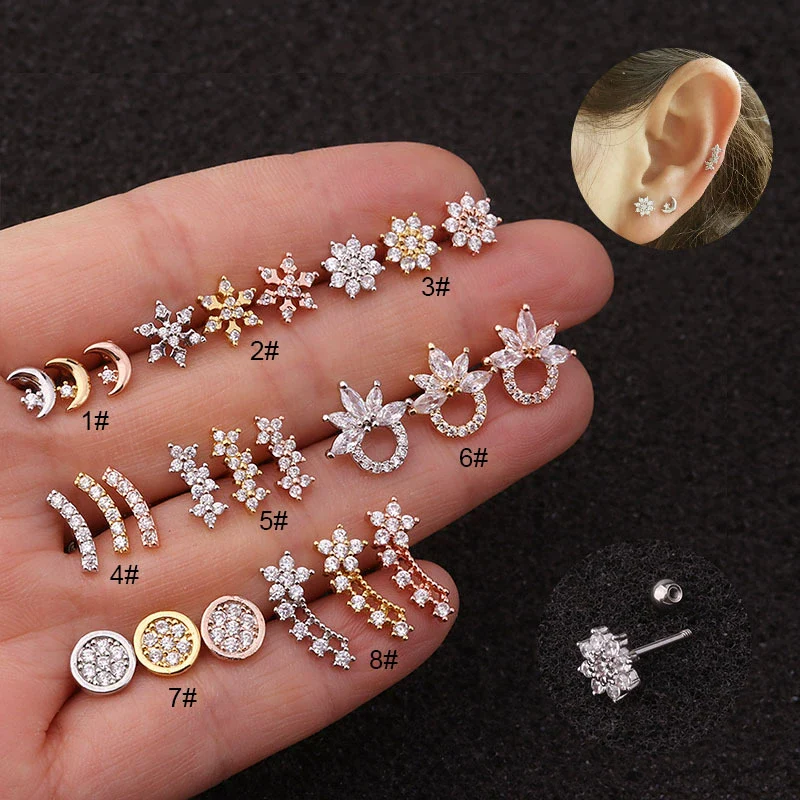 Earrings Metal Inlaid Zircon Flowers Style