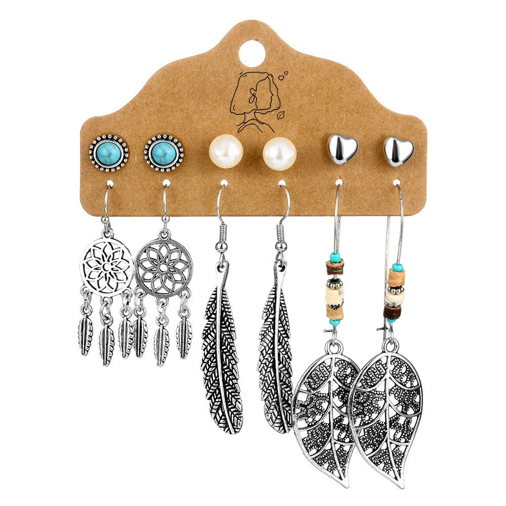 Earrings Mixed Materials Alloy Distressed Leaves Bohemian Style - Image 5