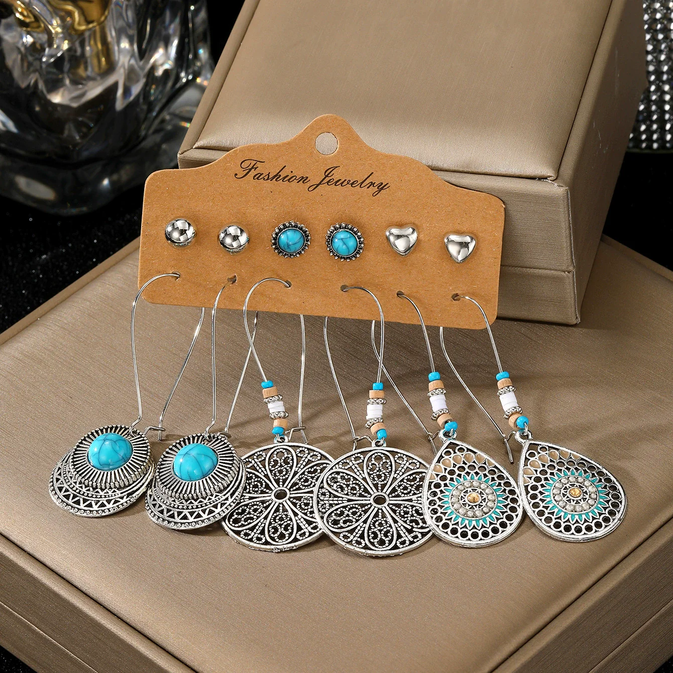 Earrings Mixed Materials Alloy Distressed Leaves Bohemian Style - Image 8