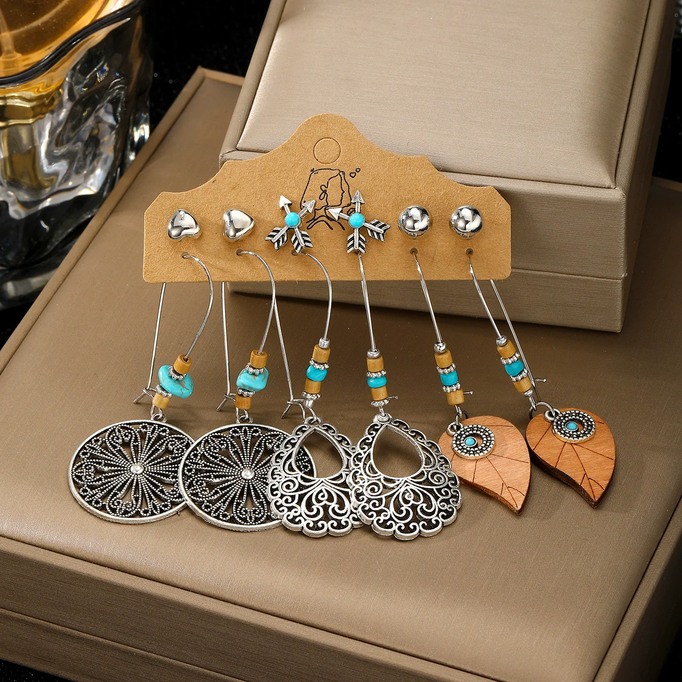 Earrings Mixed Materials Alloy Distressed Leaves Bohemian Style - Image 9