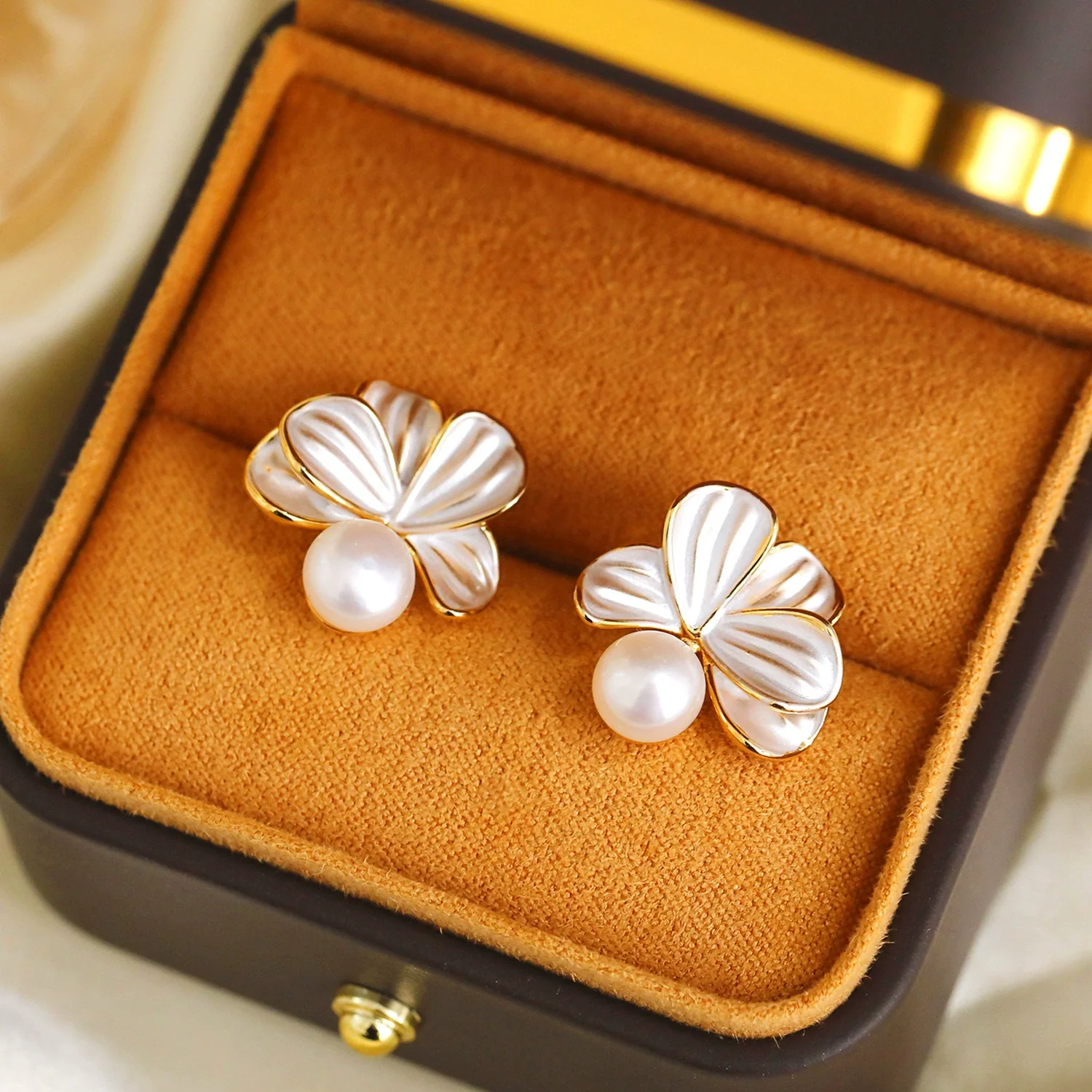 Earrings Natural Freshwater Pearl Copper Geometric Electroplating For Women - Image 6
