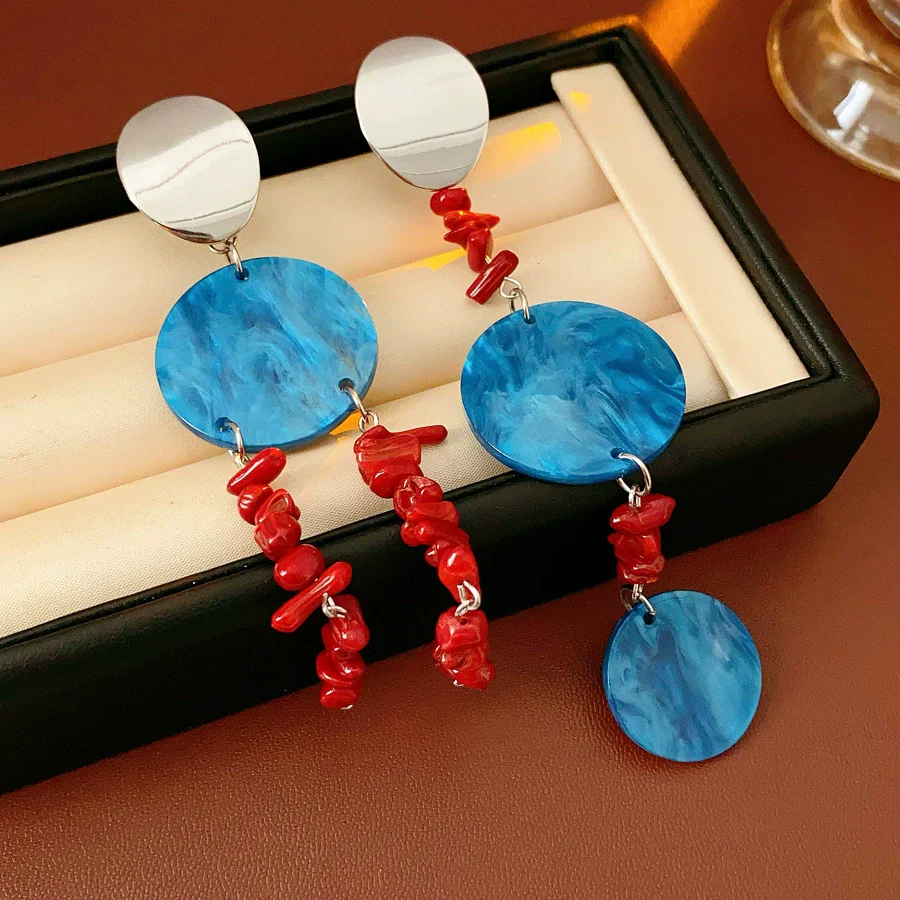 Earrings Plastic Resin Geometric Electroplating Oval Sequin Asymmetric Tassel Retro Ethnic Style Women's - Image 6