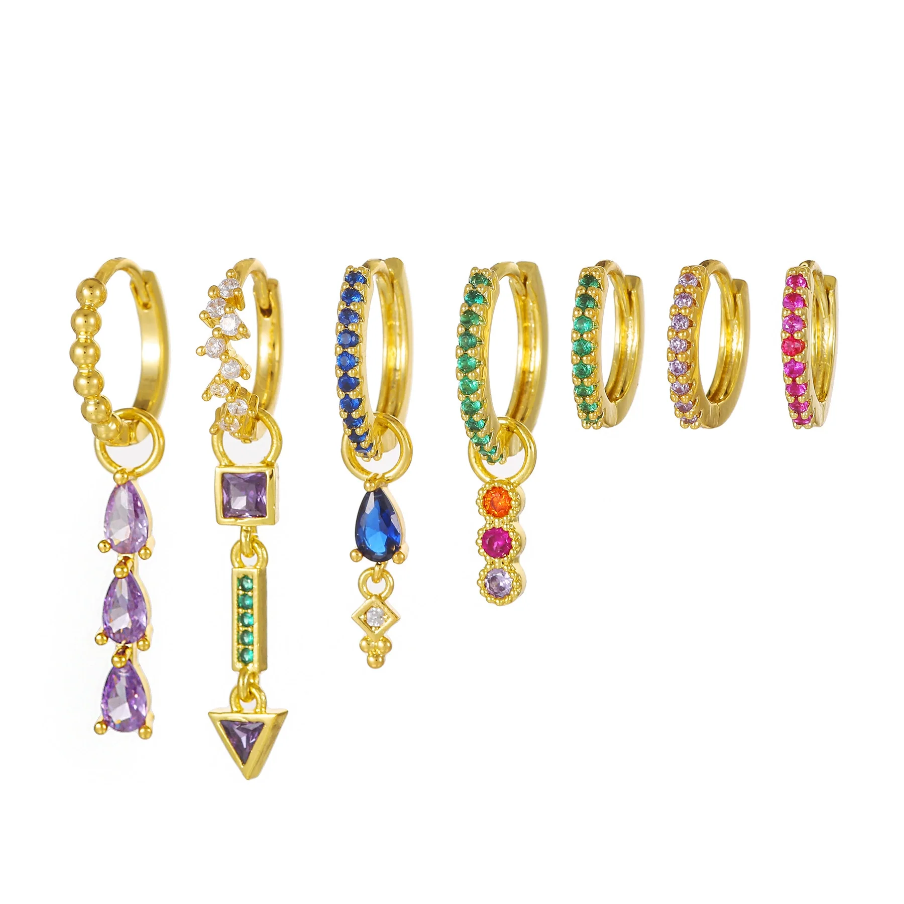 Earrings Set Copper Geometric Inlaid Zircon For Women - Image 5