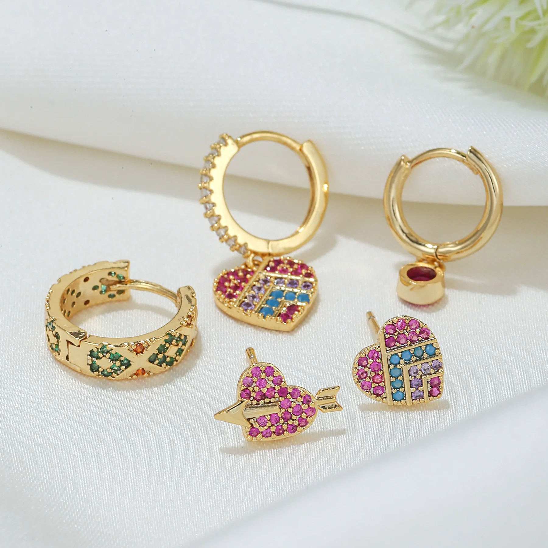 Earrings Set Copper S925 Silver Needle Heartshaped Zircon Fashionable