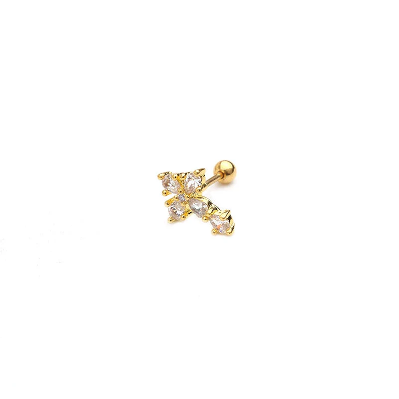 Earrings Stainless Steel Cross Thin Rod Inlaid Zircon With Letters Numbers Text - Image 5