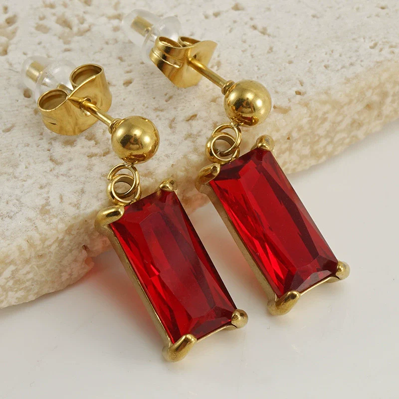 Earrings Stainless Steel Zircon Geometric Inlaid For Women - Image 3