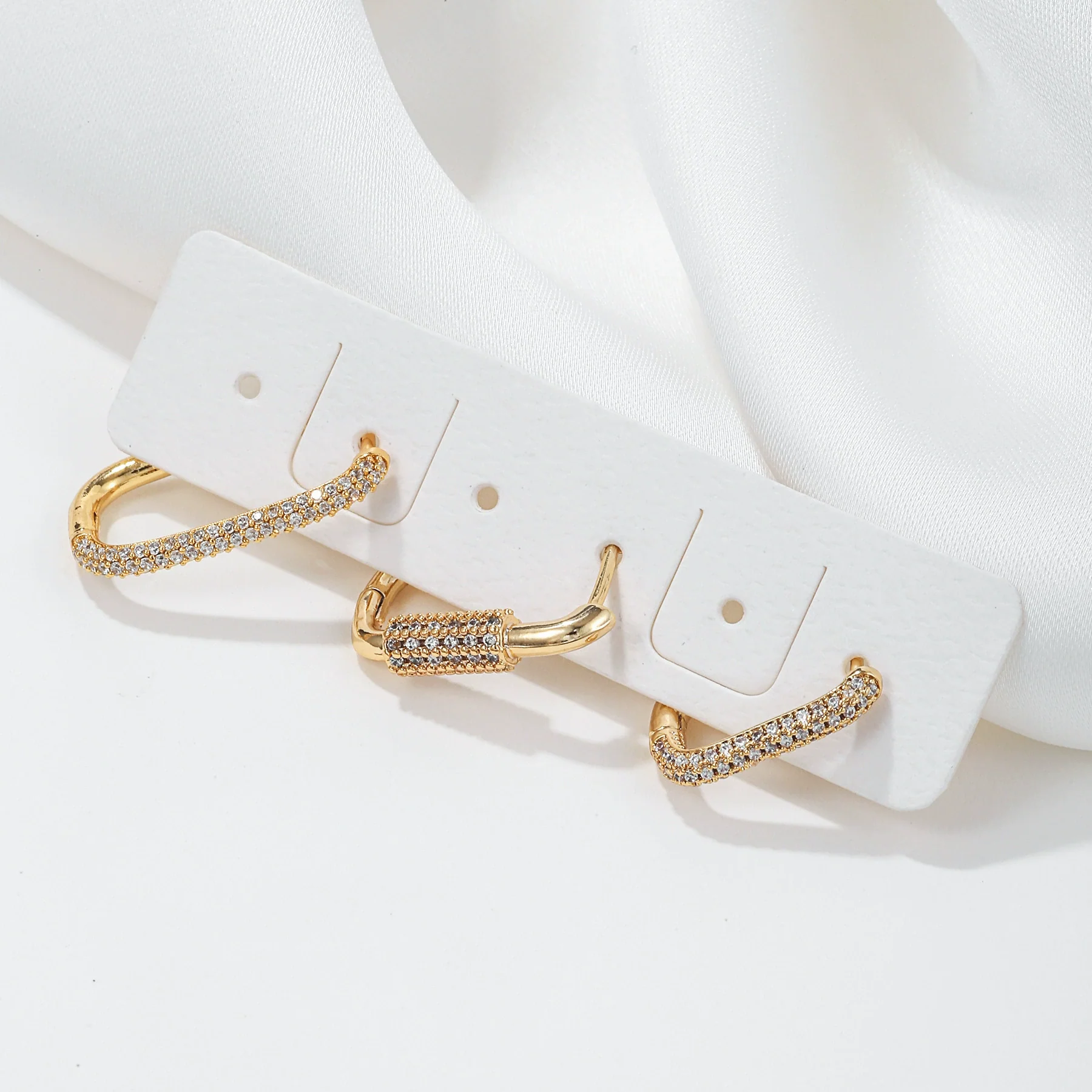 Earrings Suit Copper Geometric Square Ear Buckle Inlaid Zircon - Image 3