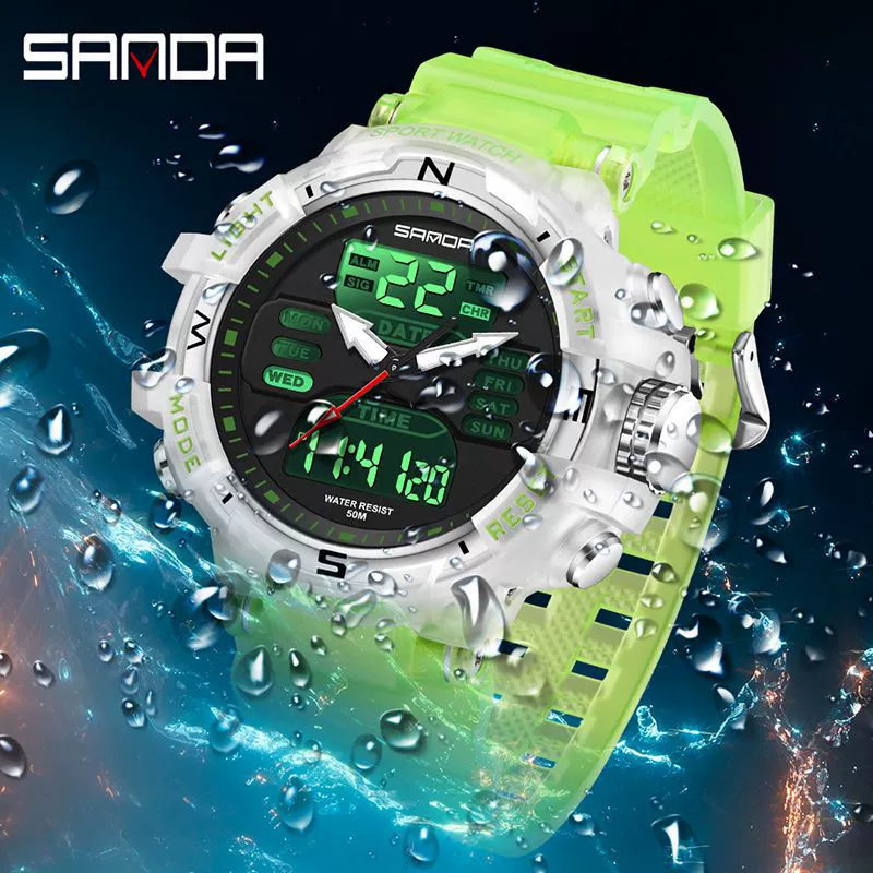 Electronic Watch Alarm Clock Multifunctional For Middle And High School Students Acrylic Mirror Abs Case Tpu Strap Round Dial Chic Style Waterproof
