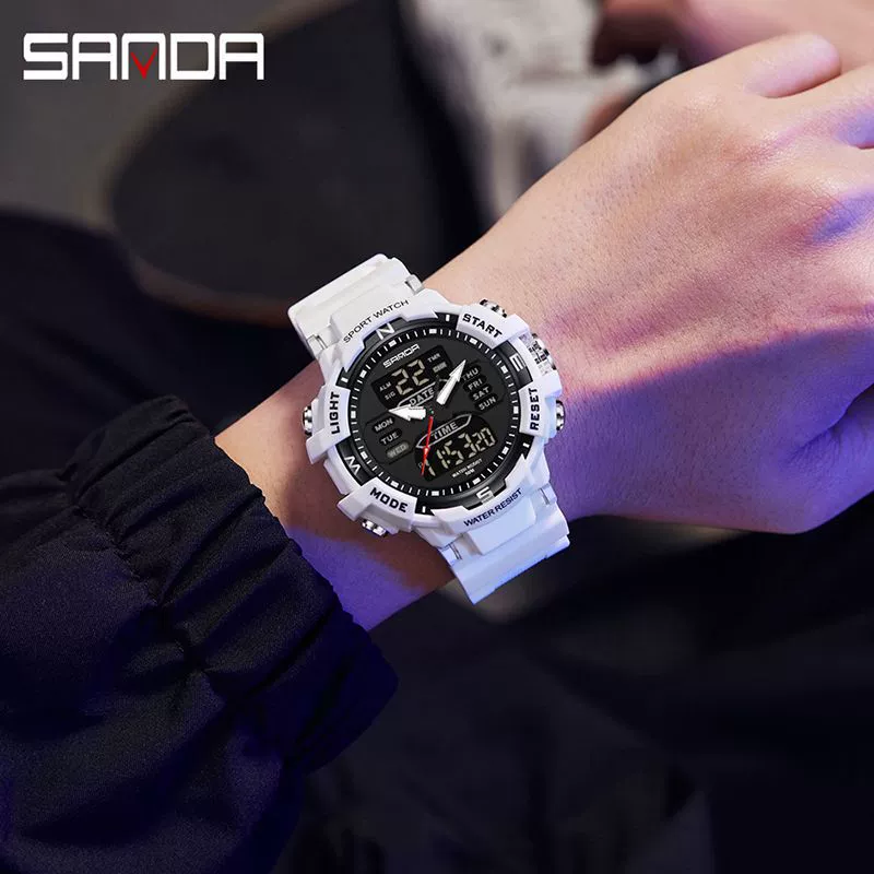 Electronic Watch Alarm Clock Multifunctional For Middle And High School Students Acrylic Mirror Abs Case Tpu Strap Round Dial Chic Style Waterproof - Image 2