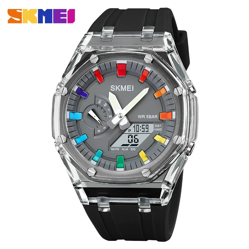 Electronic Watch Multifunctional Luminous Waterproof Pc Case Silicone Strap Round Dial For Men - Image 11