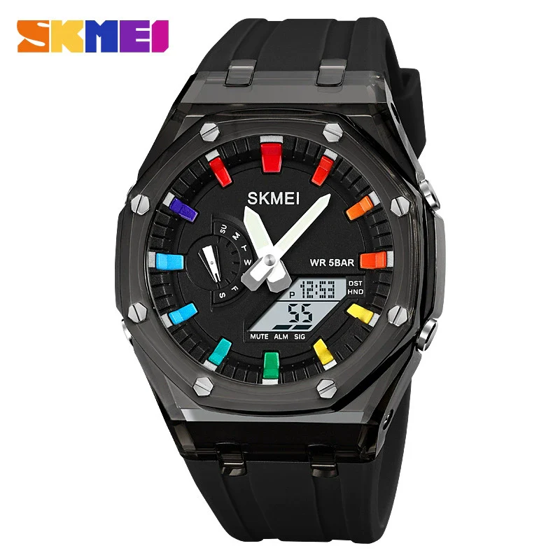 Electronic Watch Multifunctional Luminous Waterproof Pc Case Silicone Strap Round Dial For Men - Image 12