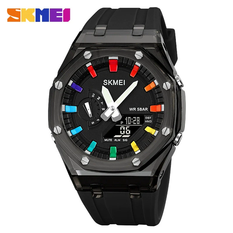 Electronic Watch Multifunctional Luminous Waterproof Pc Case Silicone Strap Round Dial For Men - Image 13