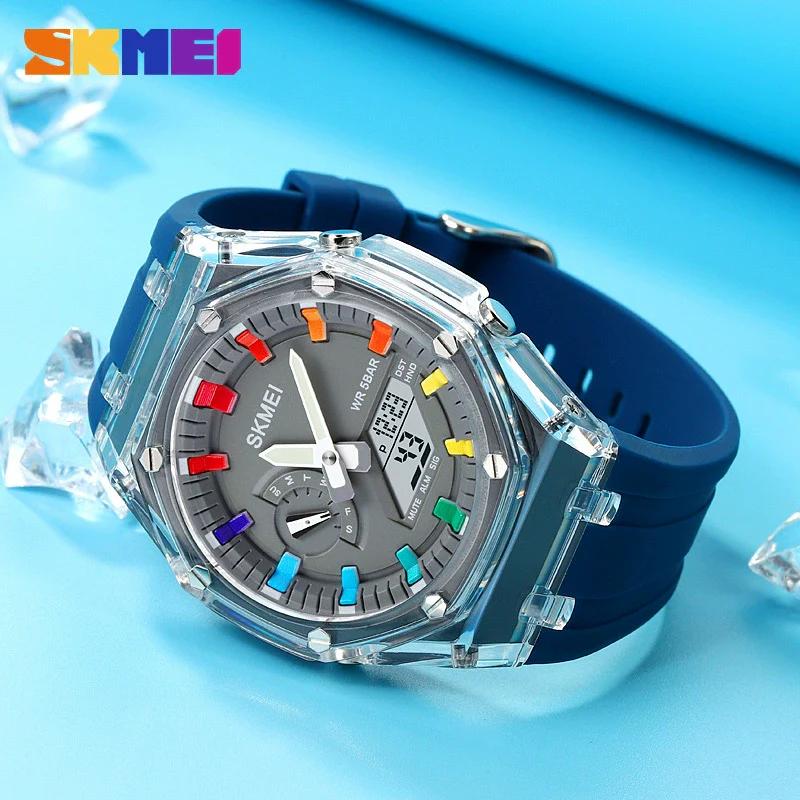 Electronic Watch Multifunctional Luminous Waterproof Pc Case Silicone Strap Round Dial For Men - Image 3