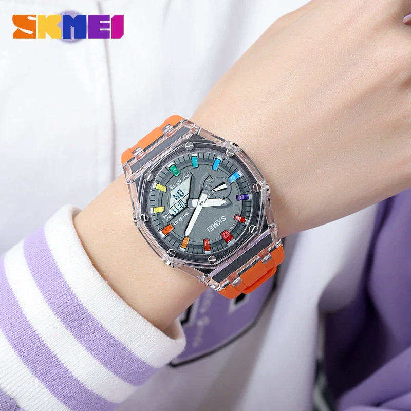Electronic Watch Multifunctional Luminous Waterproof Pc Case Silicone Strap Round Dial For Men - Image 4