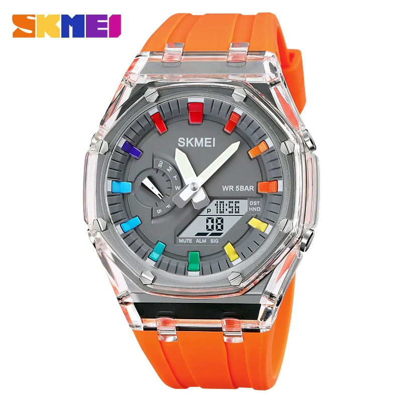 Electronic Watch Multifunctional Luminous Waterproof Pc Case Silicone Strap Round Dial For Men - Image 6