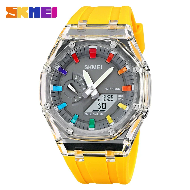 Electronic Watch Multifunctional Luminous Waterproof Pc Case Silicone Strap Round Dial For Men - Image 7