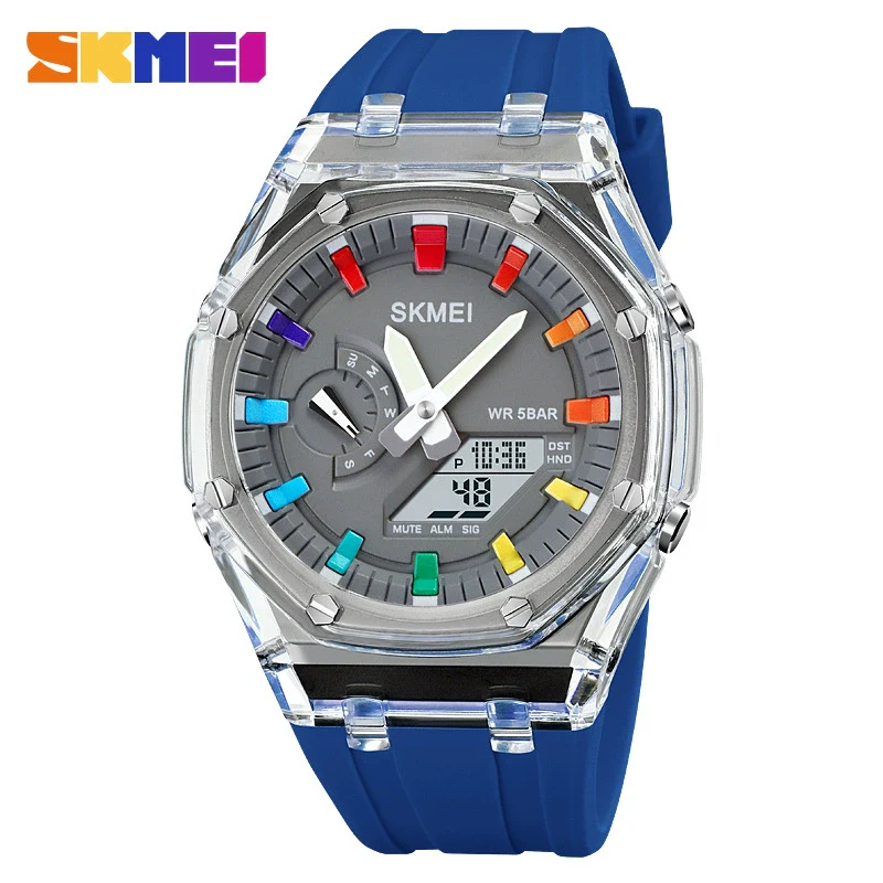 Electronic Watch Multifunctional Luminous Waterproof Pc Case Silicone Strap Round Dial For Men - Image 8