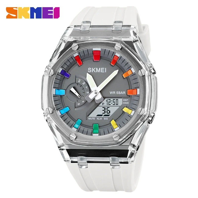Electronic Watch Multifunctional Luminous Waterproof Pc Case Silicone Strap Round Dial For Men - Image 9