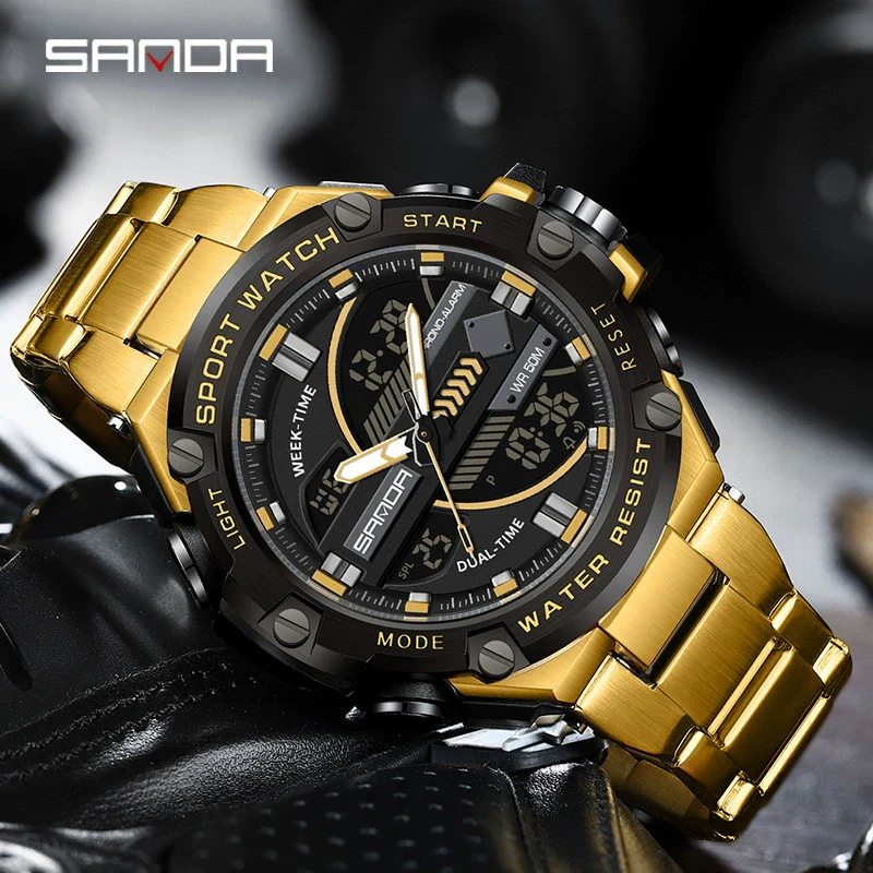 Electronic Watch Steel Band Multifunctional Round Dial Simple Style Waterproof For Men - Image 2