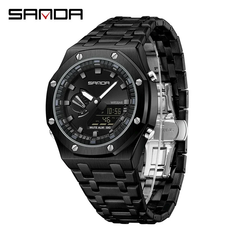 Electronic Watch Zinc Alloy Case Steel Band Round Dial Fashionable Multifunctional Men's Watch - Image 4