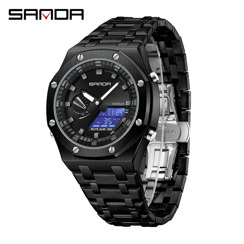 Electronic Watch Zinc Alloy Case Steel Band Round Dial Fashionable Multifunctional Men's Watch - Image 5