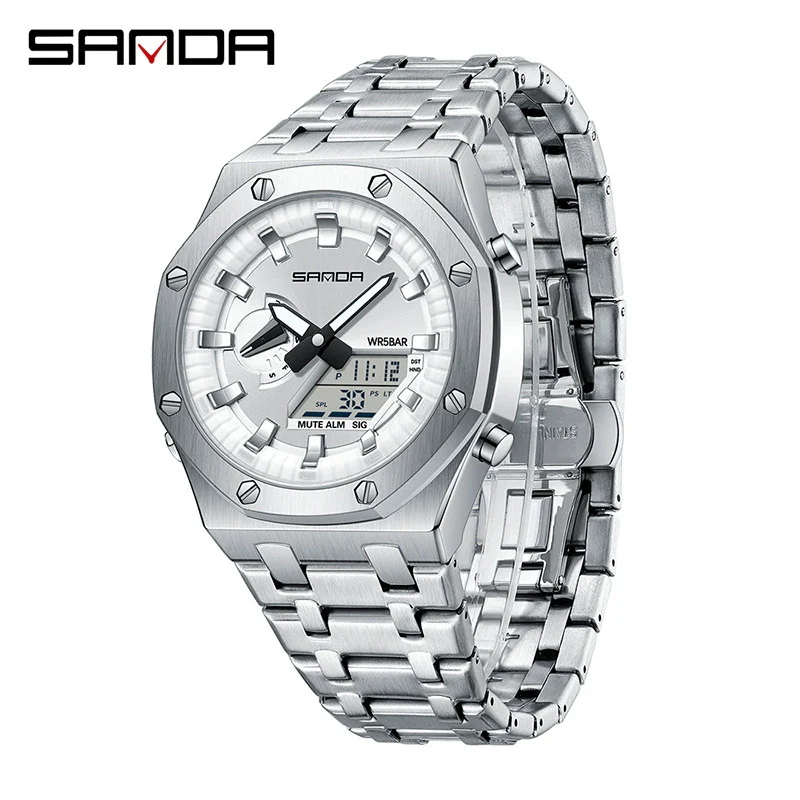 Electronic Watch Zinc Alloy Case Steel Band Round Dial Fashionable Multifunctional Men's Watch - Image 6