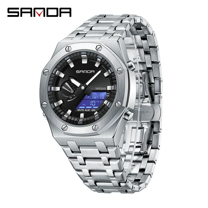 Electronic Watch Zinc Alloy Case Steel Band Round Dial Fashionable Multifunctional Men's Watch - Image 7
