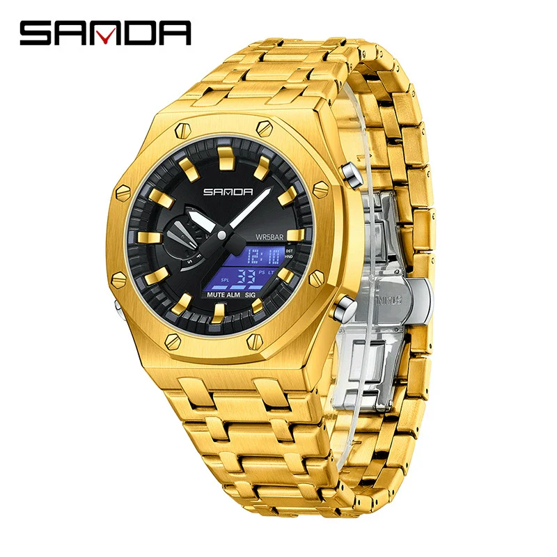 Electronic Watch Zinc Alloy Case Steel Band Round Dial Fashionable Multifunctional Men's Watch - Image 9