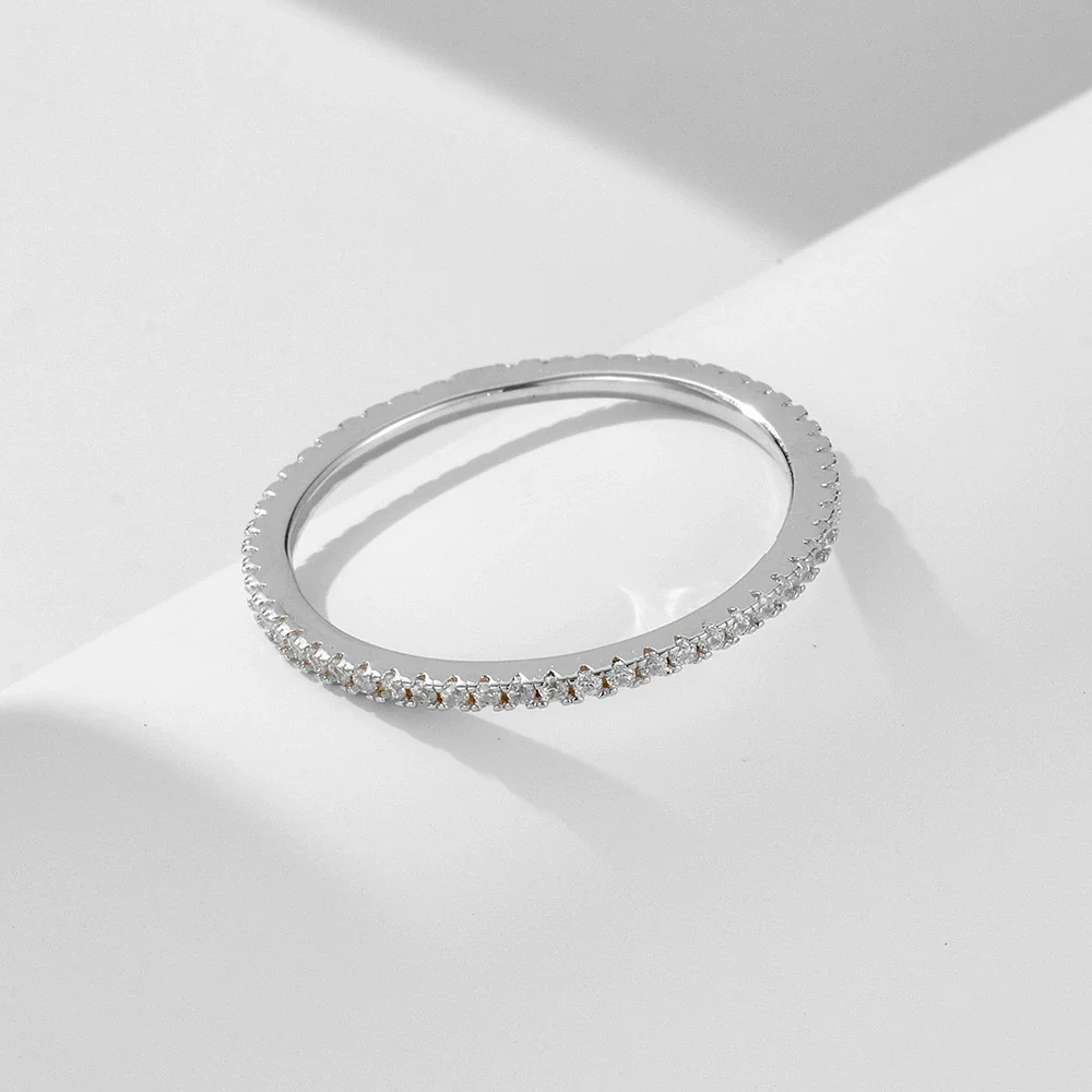 Elegant Stacked Style Geometric Micropaved Zircon Diamond Inlay Women's Sterling Silver Ring With White And Rose Gold Plating - Image 2