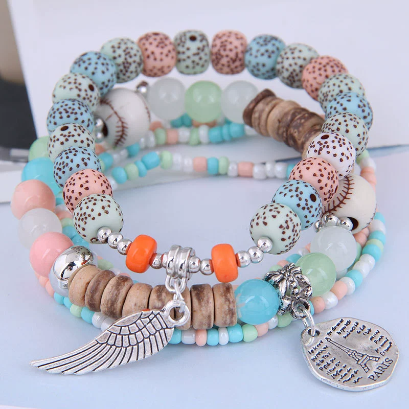 Ethnic Style Geometric Alloy Tribal Women's Bracelet With Disc Tower Wings And Rice Beads - Image 9