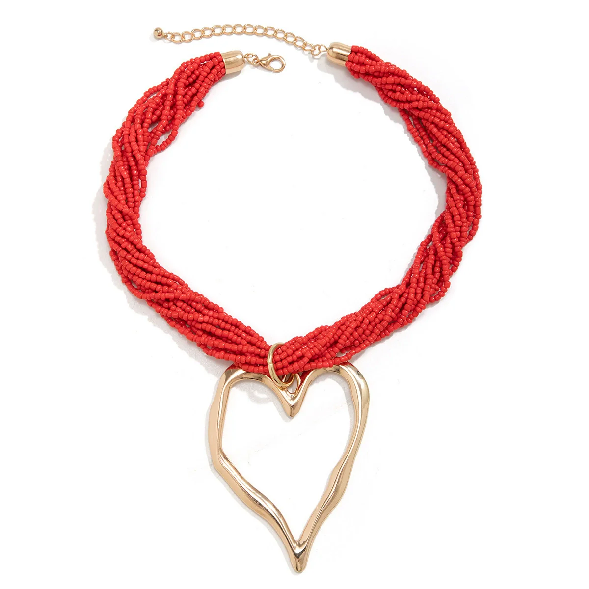Exaggerated Alloy Love Heart Geometric Pattern Pendant Necklace Jewelry With Ball Chain And Electroplating - Image 4
