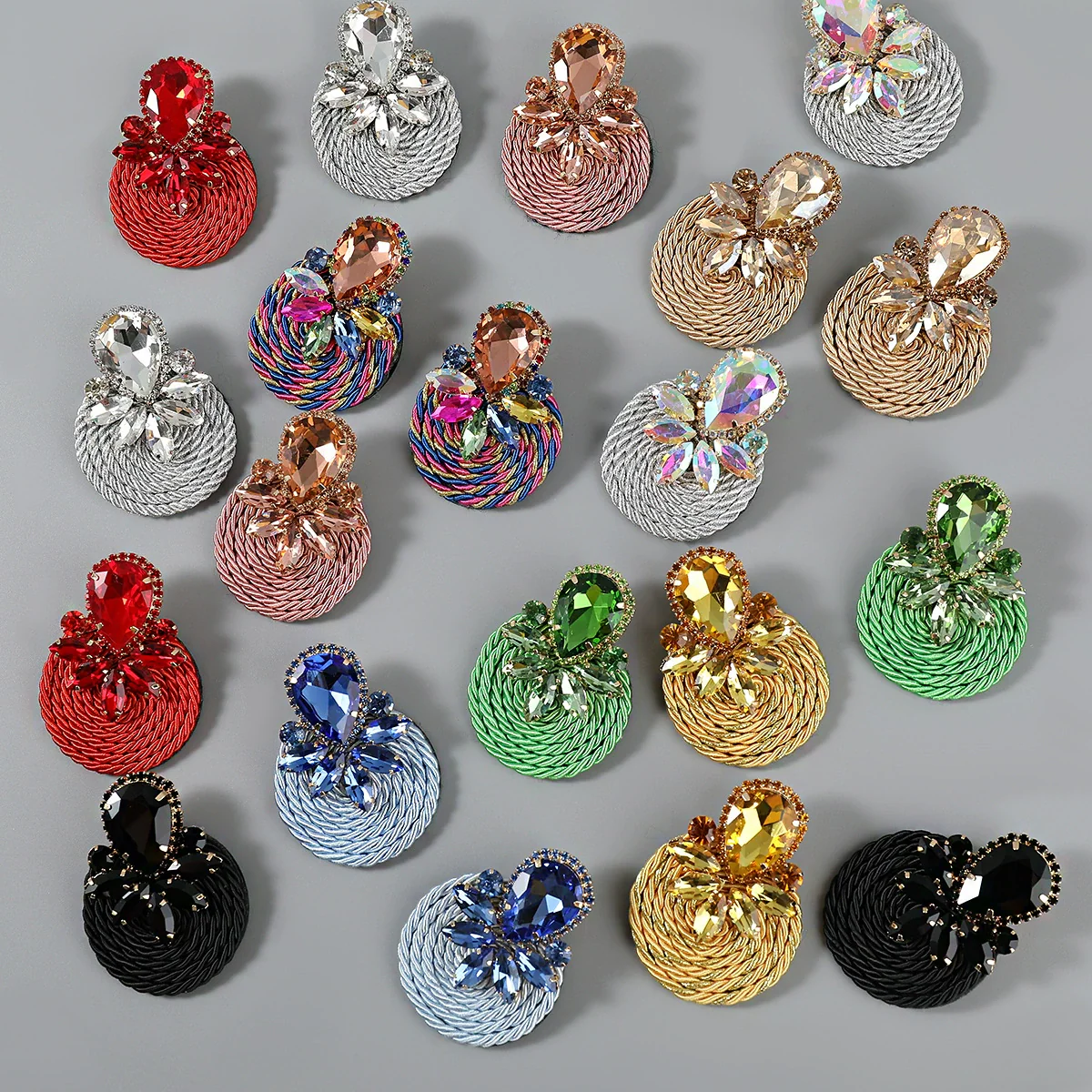 Exaggerated Geometric Alloy Glass Diamondencrusted Round Earrings For Women
