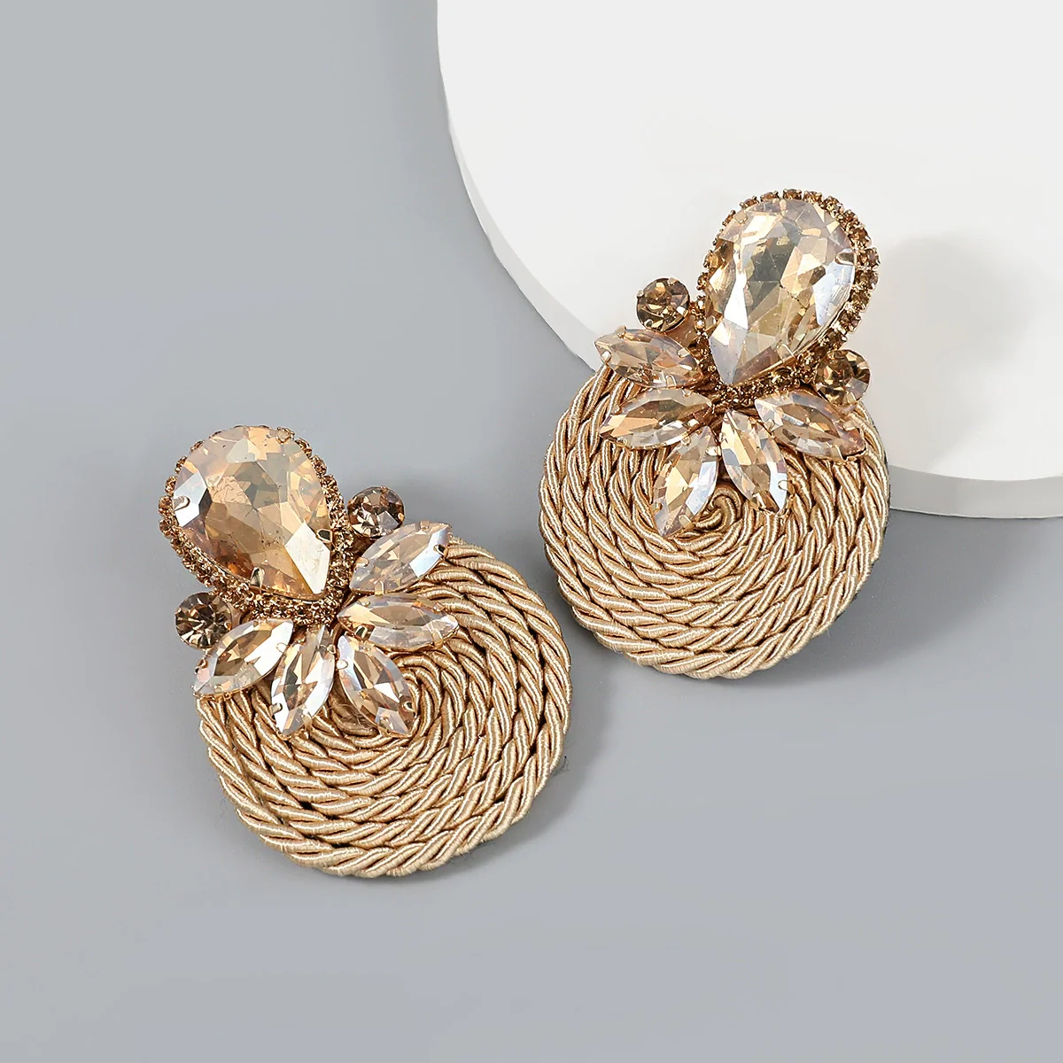 Exaggerated Geometric Alloy Glass Diamondencrusted Round Earrings For Women - Image 12