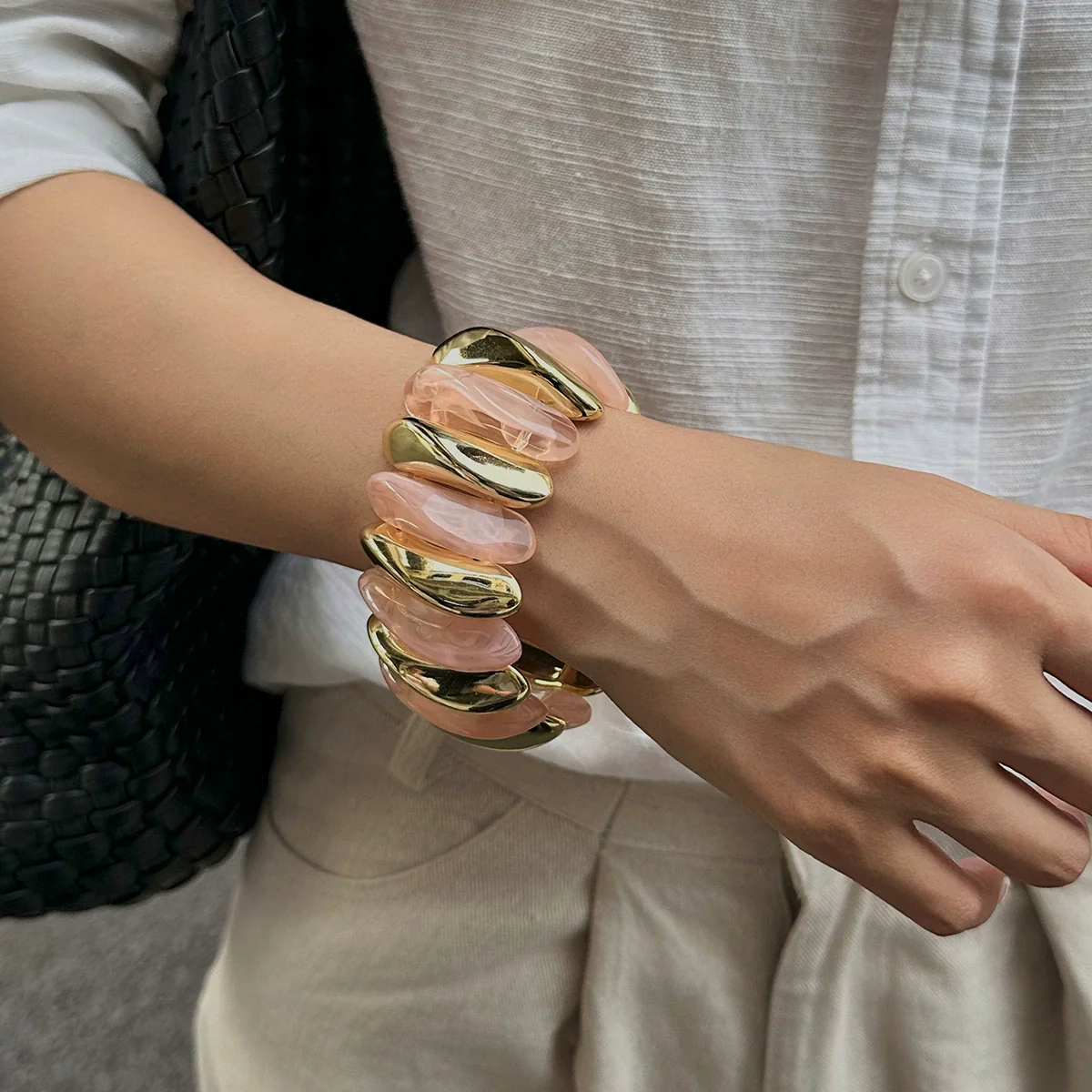 Exaggerated Geometric Resin Handmade Splicing Elastic Bracelet - Image 16