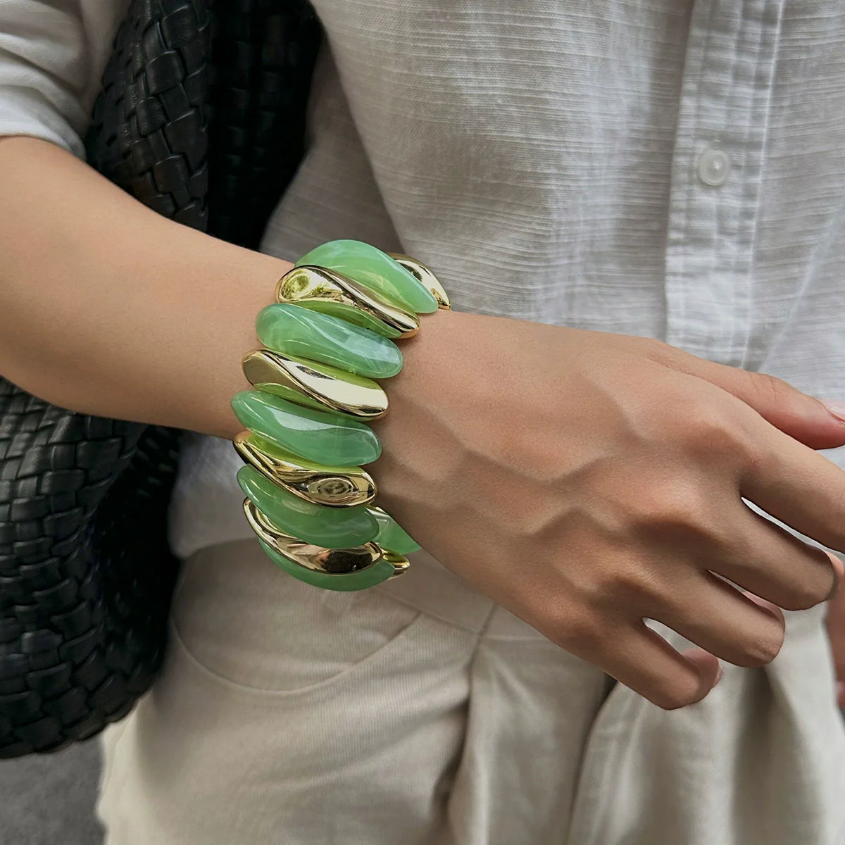 Exaggerated Geometric Resin Handmade Splicing Elastic Bracelet - Image 18
