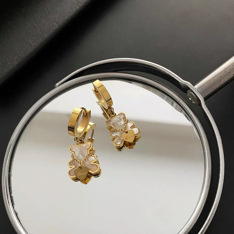 Exquisite Bear Pendant Stainless Steel Earrings For Female With Geometric Design - Image 13