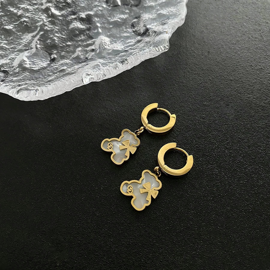 Exquisite Bear Pendant Stainless Steel Earrings For Female With Geometric Design - Image 15