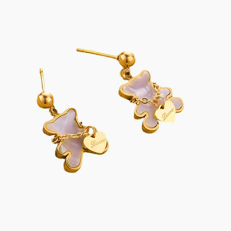 Exquisite Bear Pendant Stainless Steel Earrings For Female With Geometric Design - Image 5