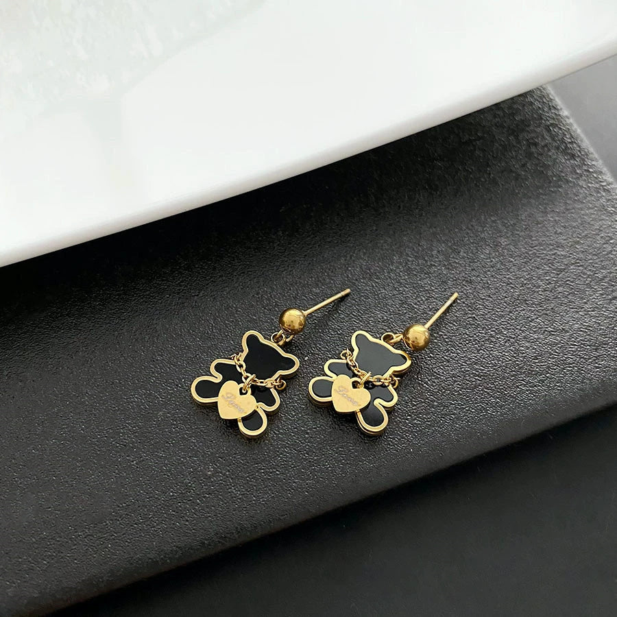 Exquisite Bear Pendant Stainless Steel Earrings For Female With Geometric Design - Image 7