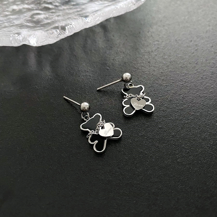 Exquisite Bear Pendant Stainless Steel Earrings For Female With Geometric Design - Image 8