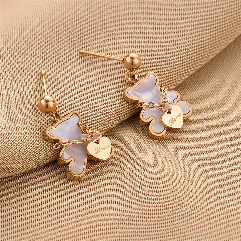 Exquisite Bear Pendant Stainless Steel Earrings For Female With Geometric Design - Image 9