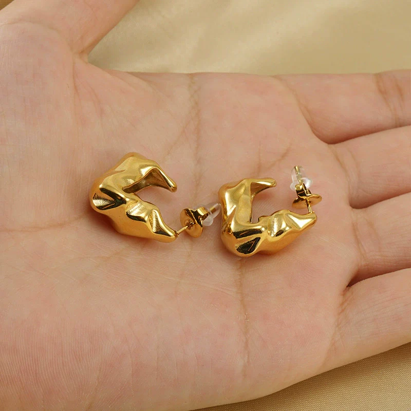 Fashion Allmatch Irregular Women's Earrings 316L Stainless Steel 18K Gold Vacuum Plated Geometric - Image 2